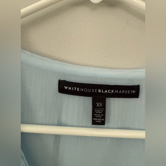White House Black Market Light Blue Dot Poplin Sheer Lined Blouse Long Sleeve XS - Picture 3 of 9